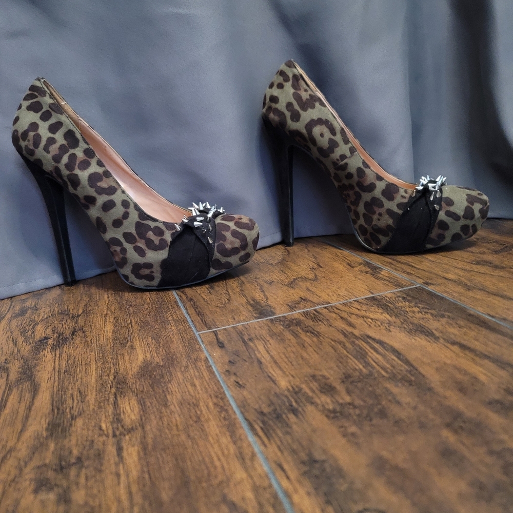 Leopard print spiked  heels